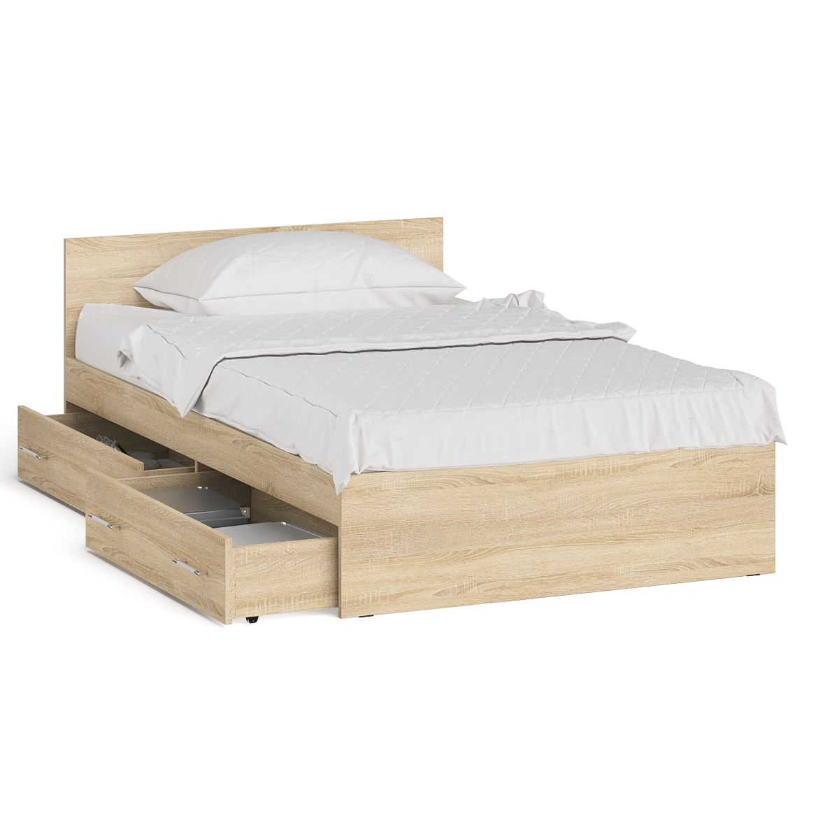 Мори Кровать с ящиками 1200, цвет дуб сонома, ШхГхВ 123,5х203,5х70 см., сп.м. 1200х2000 мм., без матраса, основание есть